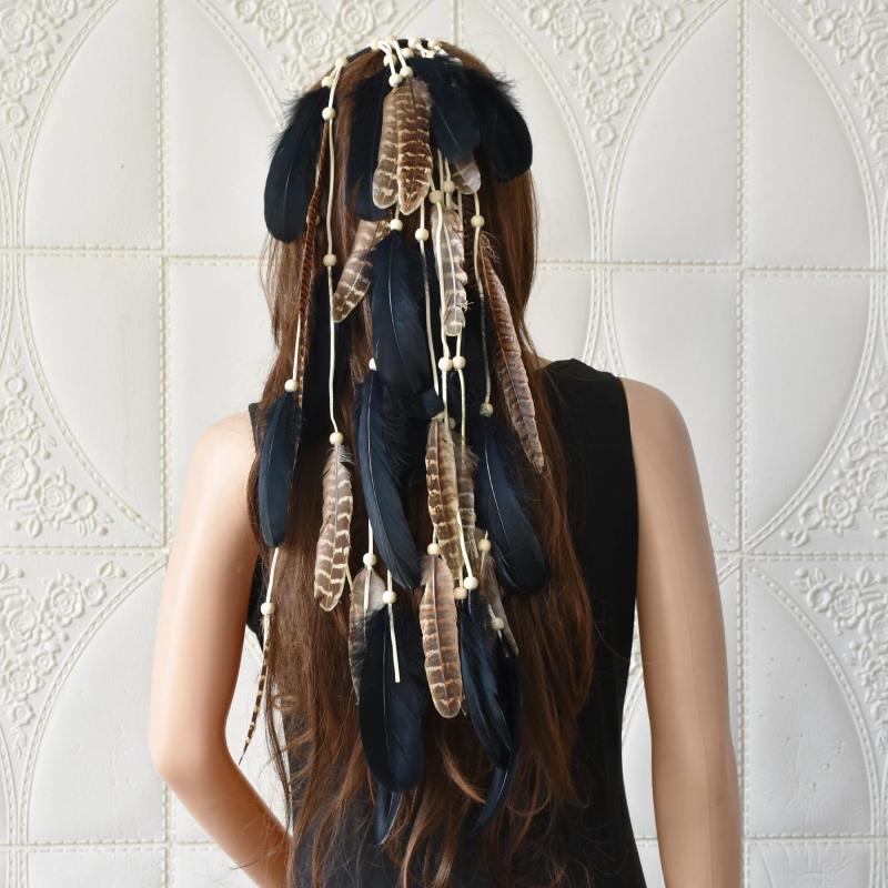 Indian Tribal Feather Bead Comb Hair Band For Women