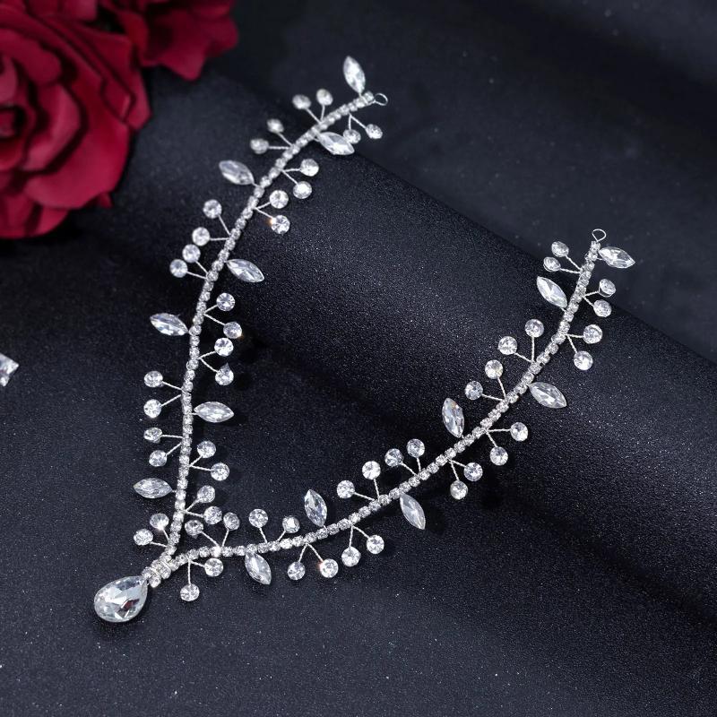 Crystal Teardrop Headpiece Bride Forehead Head Chain Tiara