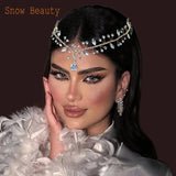 Crystal Teardrop Headpiece Bride Forehead Head Chain Tiara