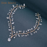 Crystal Teardrop Headpiece Bride Forehead Head Chain Tiara