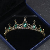 Baroque Green Crystal Crown Bridal Hair Accessories For Wedding Quinceanera
