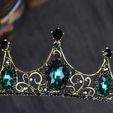 Baroque Green Crystal Crown Bridal Hair Accessories For Wedding Quinceanera
