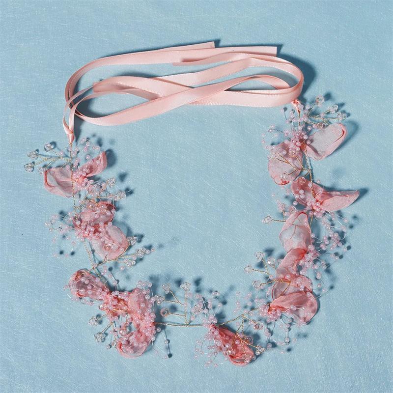 Pink Pearl Bridal Hair Accessories Crystal Wedding Floral Crown Tiara