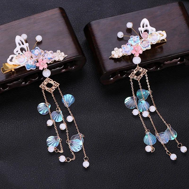Chinese Hair Barrettes Pearl Tassel Butterfly Women Hair Accessories