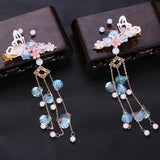 Chinese Hair Barrettes Pearl Tassel Butterfly Women Hair Accessories