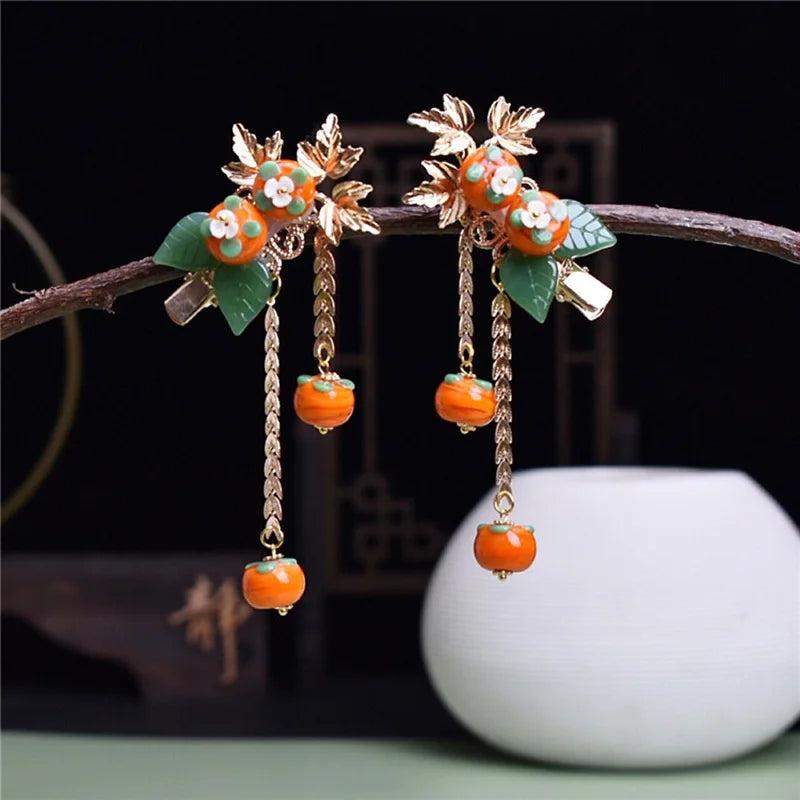 Traditional Persimmon Tassel Hairpin Hanfu Hair Clip