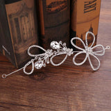 Silver Flower Rhinestone Crystal Wedding Headband Hairpins Bridal Tiara