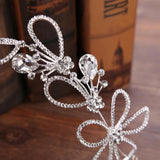 Silver Flower Rhinestone Crystal Wedding Headband Hairpins Bridal Tiara