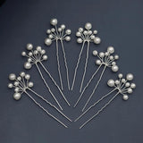 6pcs Silver Pearl Hair Pins for Bride Headpiece