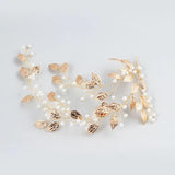 Golden Crystal Rhinestones Pearls Wedding Headband Hair Vine