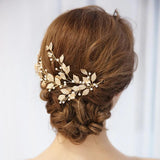 Golden Crystal Rhinestones Pearls Wedding Headband Hair Vine