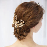 Golden Crystal Rhinestones Pearls Wedding Headband Hair Vine