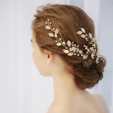Golden Crystal Rhinestones Pearls Wedding Headband Hair Vine