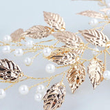 Golden Crystal Rhinestones Pearls Wedding Headband Hair Vine