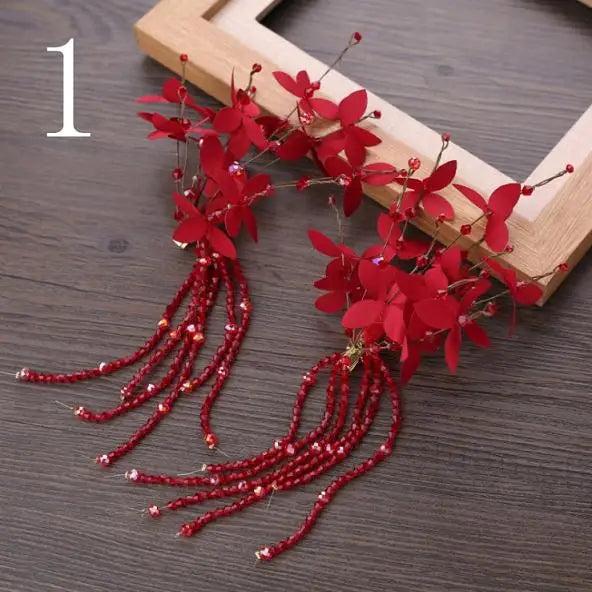 Vintage Red Flower Hair Clip for Women - Wedding Hair Headband Jewelry
