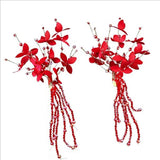 Vintage Red Flower Hair Clip for Women - Wedding Hair Headband Jewelry