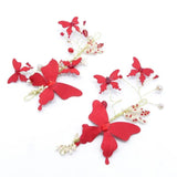 Vintage Red Flower Hair Clip for Women - Wedding Hair Headband Jewelry