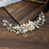 Alloy Crystal Rhinestones Pearls Flower Leaf Bridal Hair comb Wedding Headpieces