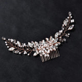 Alloy Crystal Rhinestones Pearls Flower Leaf Bridal Hair comb Wedding Headpieces