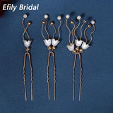 3pcs Pearl Flower Hair Forks Bridal Hairpins Hair Clips Women Accessories