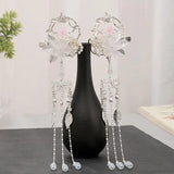 Silver Retro Flower Leaf Pearls Tassel Pendant Chinese Hairpins Clips