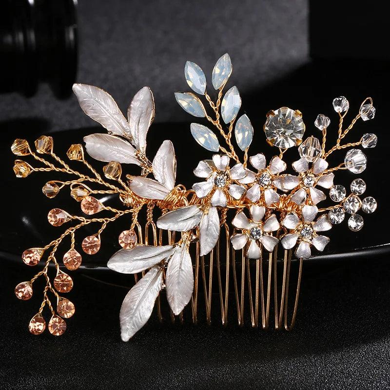 Flower Bridal Hair Comb Wedding Hair Accessories Rhinestone Head Jewelr