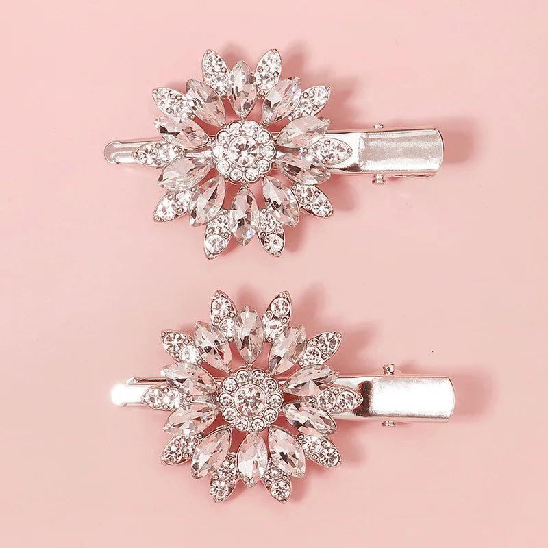 2pcs Rhinestone Flower Hair Clips Women Girls Hairpins Hairclips Party Headwear