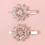 2pcs Rhinestone Flower Hair Clips Women Girls Hairpins Hairclips Party Headwear