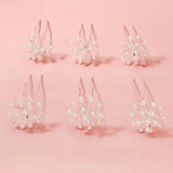 6pcs Pearl Flower Hair Forks Wedding Hairpins Bridal Headwear Jewelry