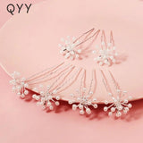 6pcs Pearl Flower Hair Forks Wedding Hairpins Bridal Headwear Jewelry