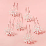 6pcs Pearl Flower Hair Forks Wedding Hairpins Bridal Headwear Jewelry