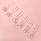 6pcs Pearl Flower Hair Forks Wedding Hairpins Bridal Headwear Jewelry