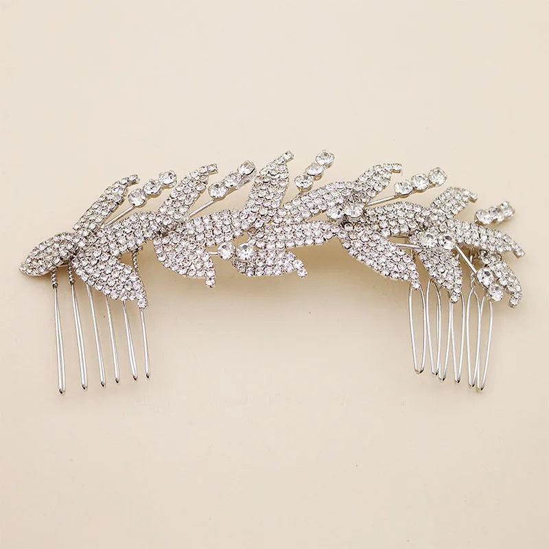 Bridal Rhinestone Leaf Hair Comb Clip Crystal Wedding Jewelry Accessories
