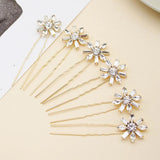 6pcs Flower Austrian Crystal Hairpins Bridal Hair Jewelry