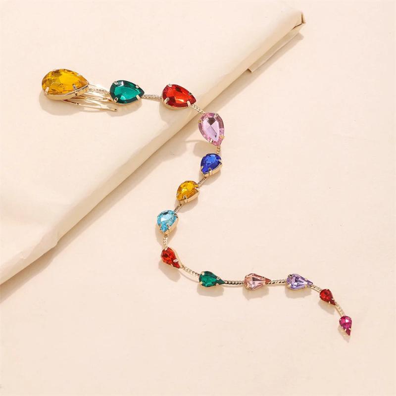 Colorful Drop Crystal Tassel Hair Comb for Women