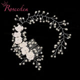 Floral Headband Pearl Bridal Tiara Wedding Hairband