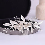 Silver Crystal Leaf Flower Hair Comb Band Bride Bridal Wedding Hair Accessories