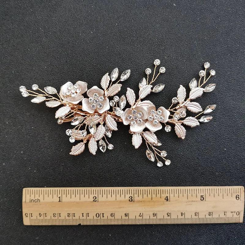 Crystal Rhinestones Flower Leaf Wedding Hair Comb Bridal Headpieces