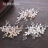Crystal Rhinestones Flower Leaf Wedding Hair Comb Bridal Headpieces