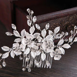 Crystal Rhinestones Flower Leaf Wedding Hair Comb Bridal Headpieces