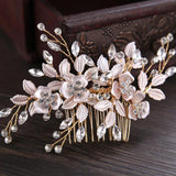 Crystal Rhinestones Flower Leaf Wedding Hair Comb Bridal Headpieces