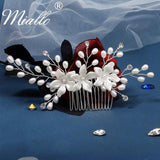 Pearl Flower Bridal Hair Comb - Rhinestone Bride Headpiece