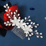 Pearl Flower Bridal Hair Comb - Rhinestone Bride Headpiece