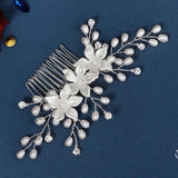 Pearl Flower Bridal Hair Comb - Rhinestone Bride Headpiece