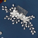 Pearl Flower Bridal Hair Comb - Rhinestone Bride Headpiece