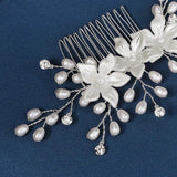 Pearl Flower Bridal Hair Comb - Rhinestone Bride Headpiece