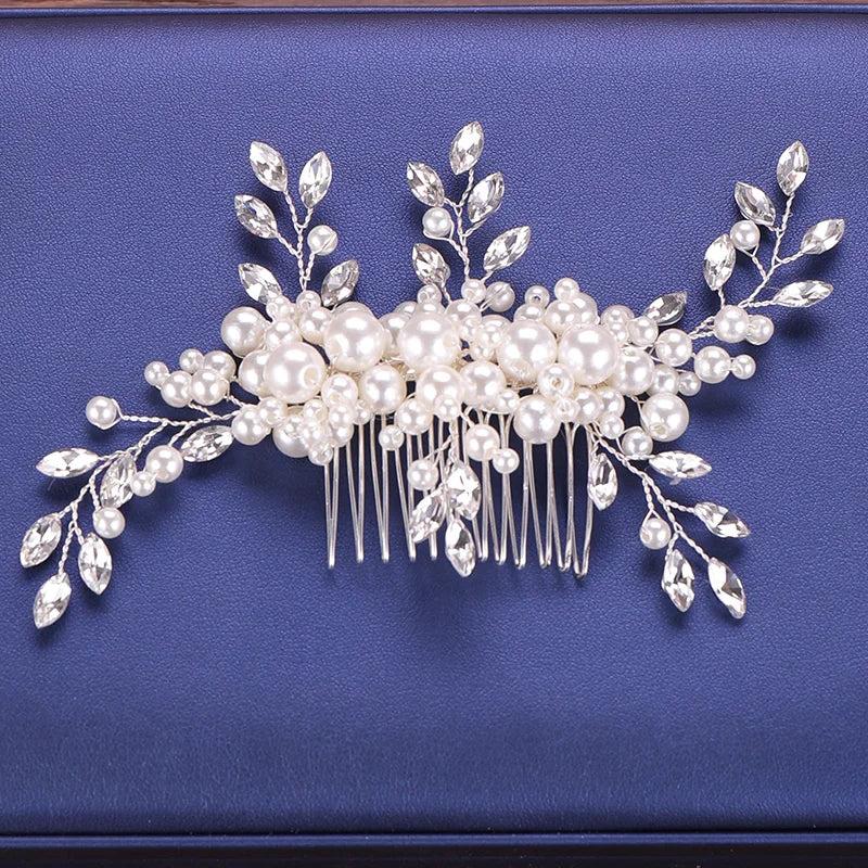 Rhinestone Pearl Hair Comb Bridal Wedding Headband