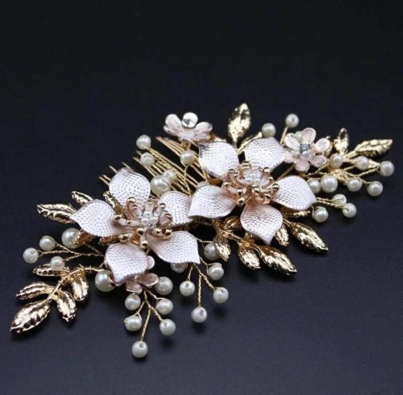 Pearl Flower Bridal Hair Comb Golden Wedding Hair Accessories
