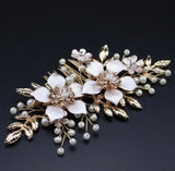 Pearl Flower Bridal Hair Comb Golden Wedding Hair Accessories