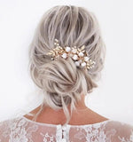 Pearl Flower Bridal Hair Comb Golden Wedding Hair Accessories
